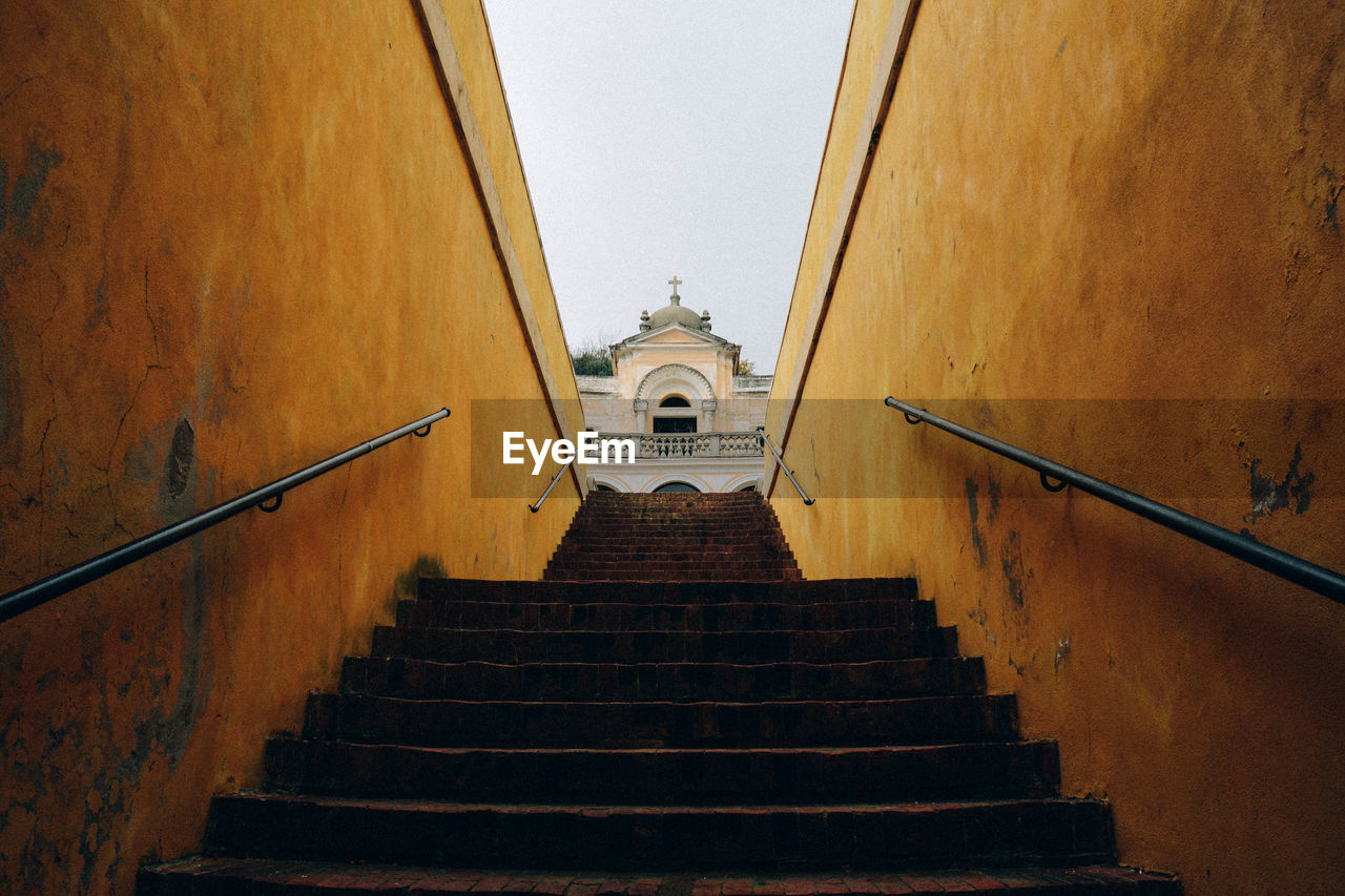 Low angle view of staircase leading to church