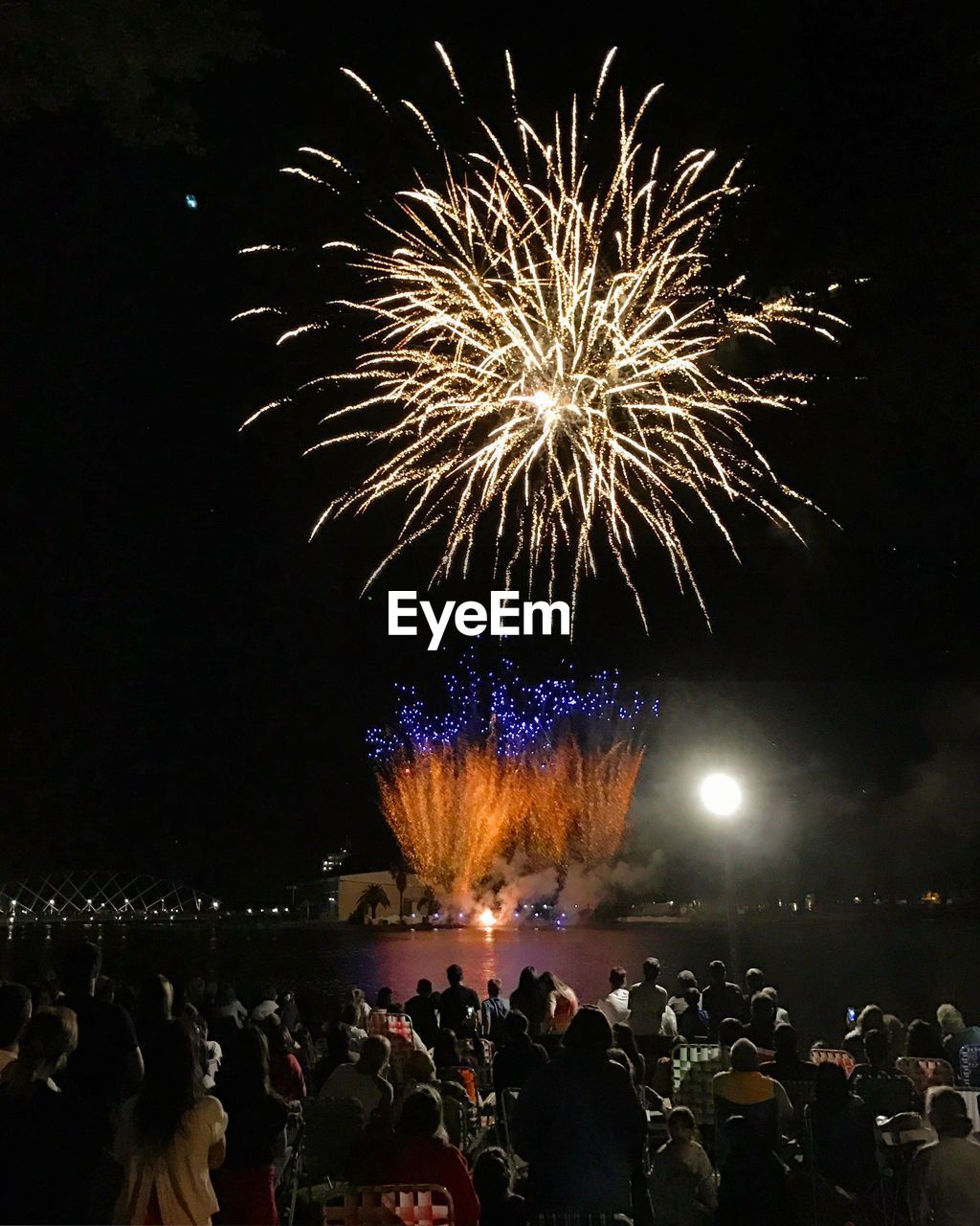 Firework display at night