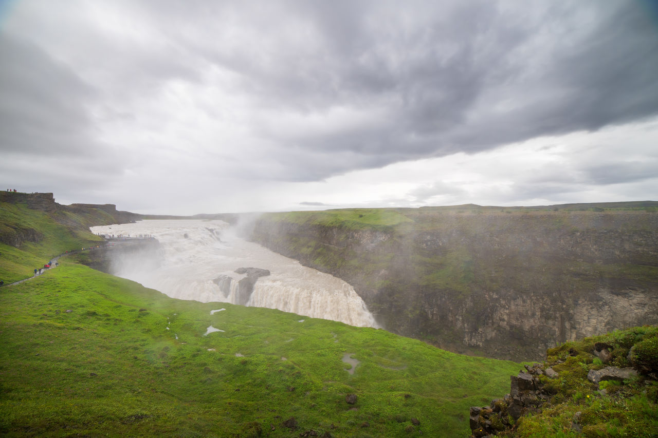 SCENIC VIEW OF WATERFALL AGAINST SKY