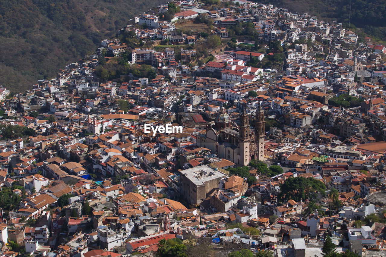 High angle view of townscape on taxco