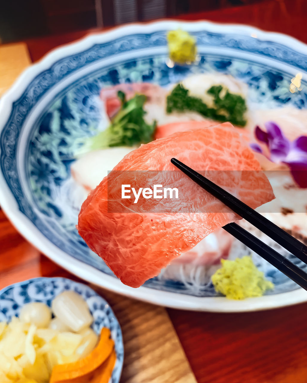 Close-up of sushi served in plate