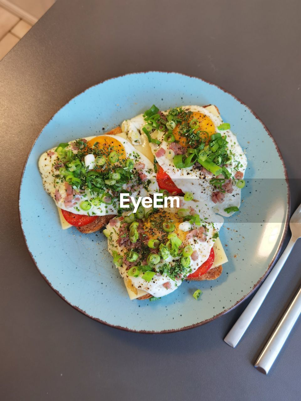 High angle view of breakfast served in plate