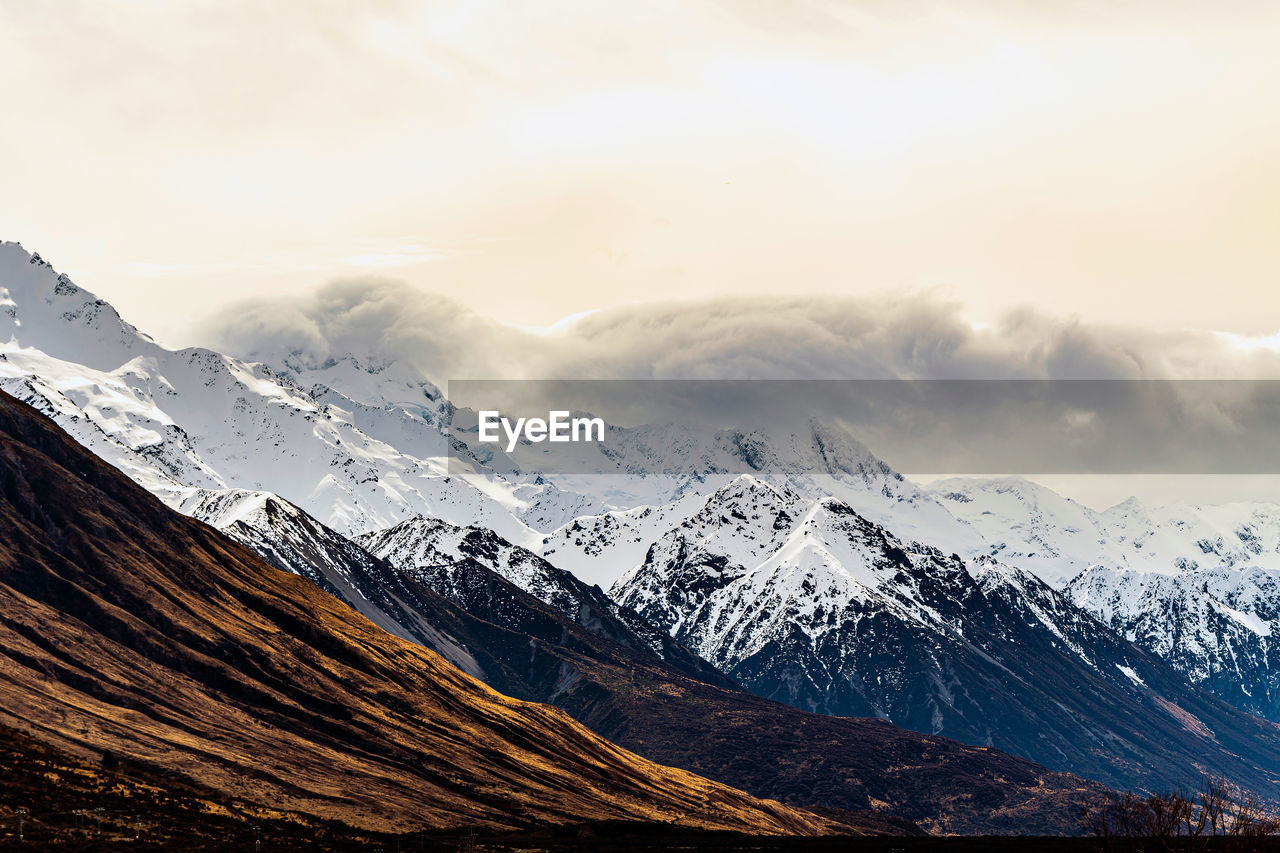 SCENIC VIEW OF SNOWCAPPED MOUNTAINS AGAINST SKY DURING WINTER