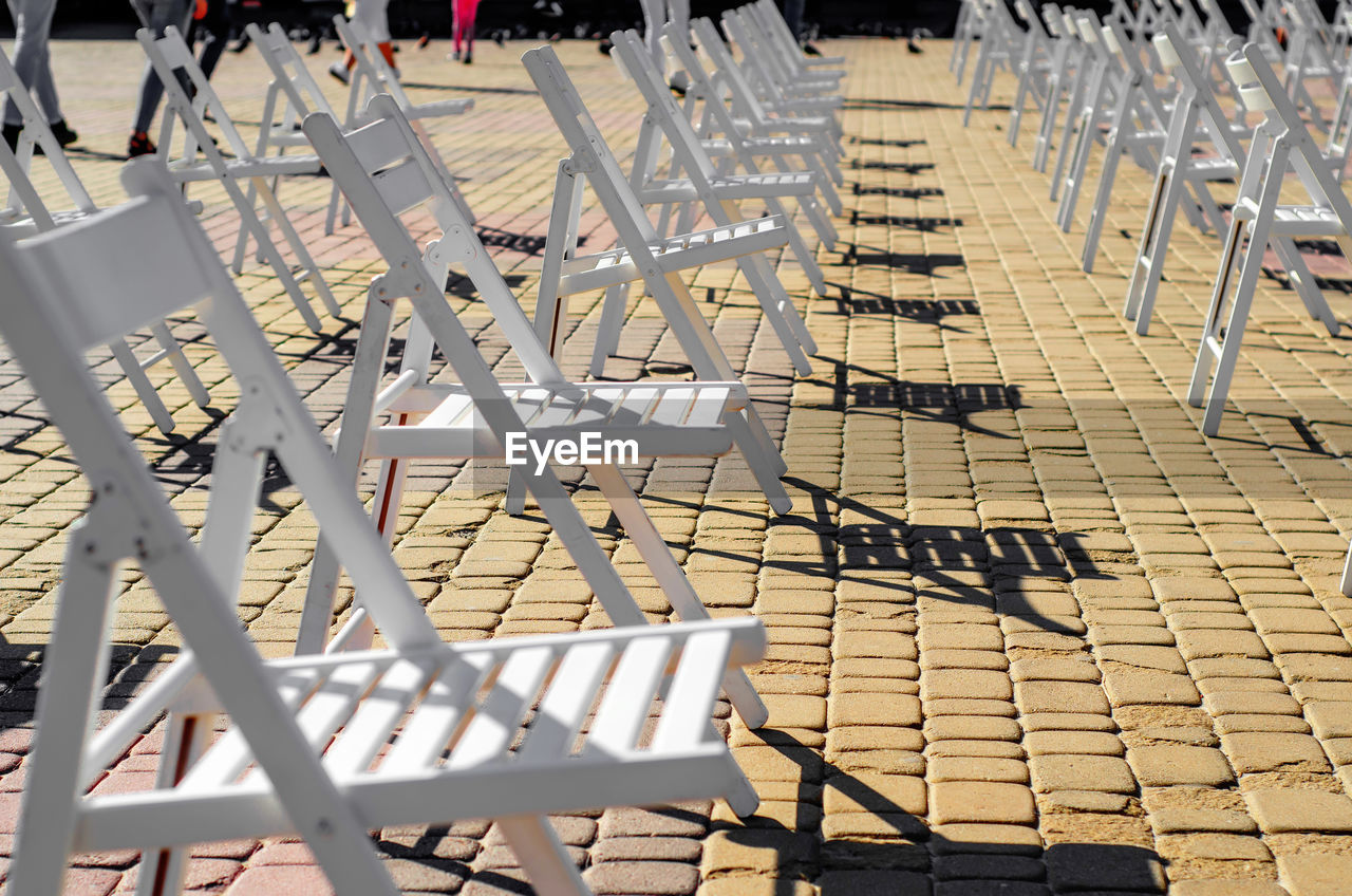 High angle view of empty chairs