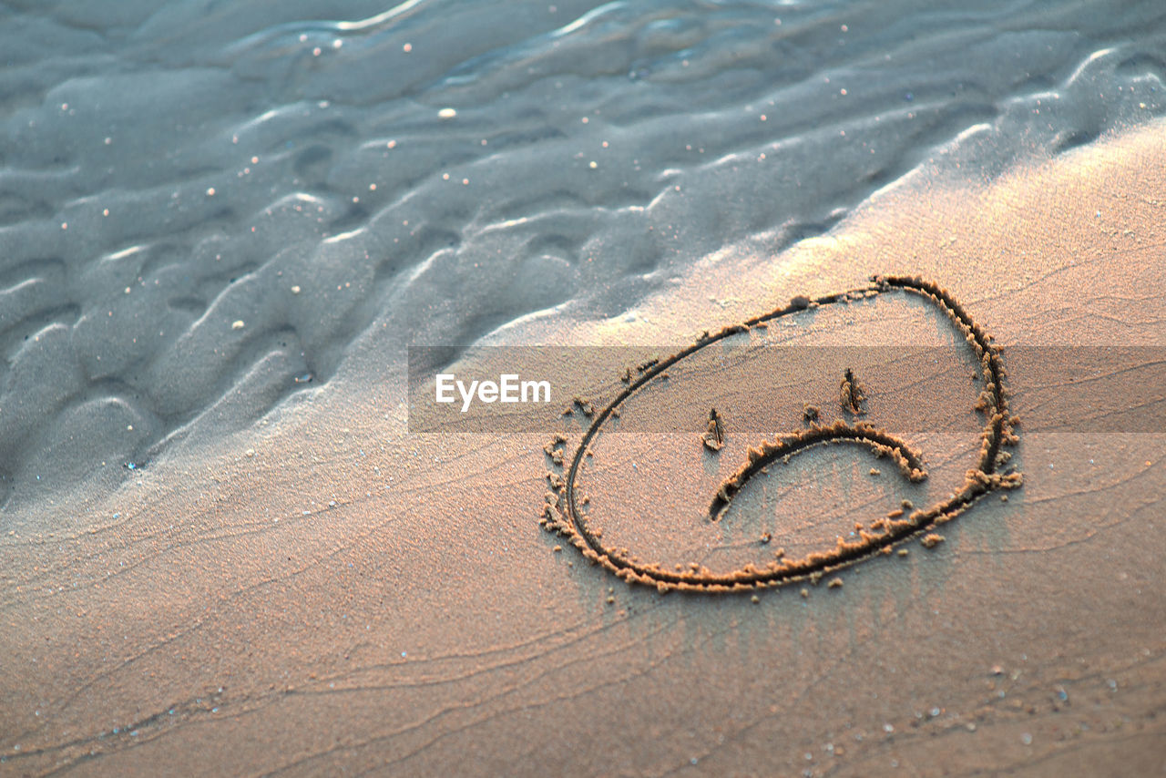 High angle view of anthropomorphic face on sand