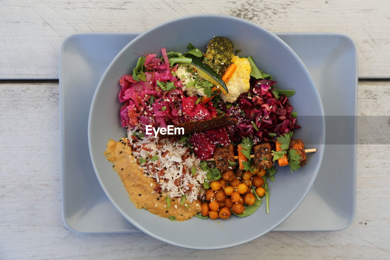 HIGH ANGLE VIEW OF VEGETABLES IN BOWL ON TABLE