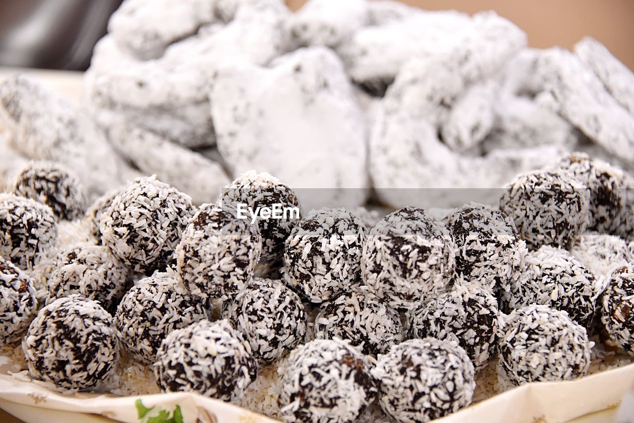 Close-up of fresh homemade chocolate truffle balls