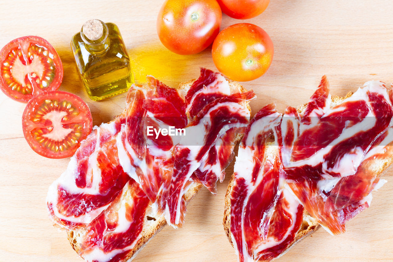 Close-up of food served on cutting board