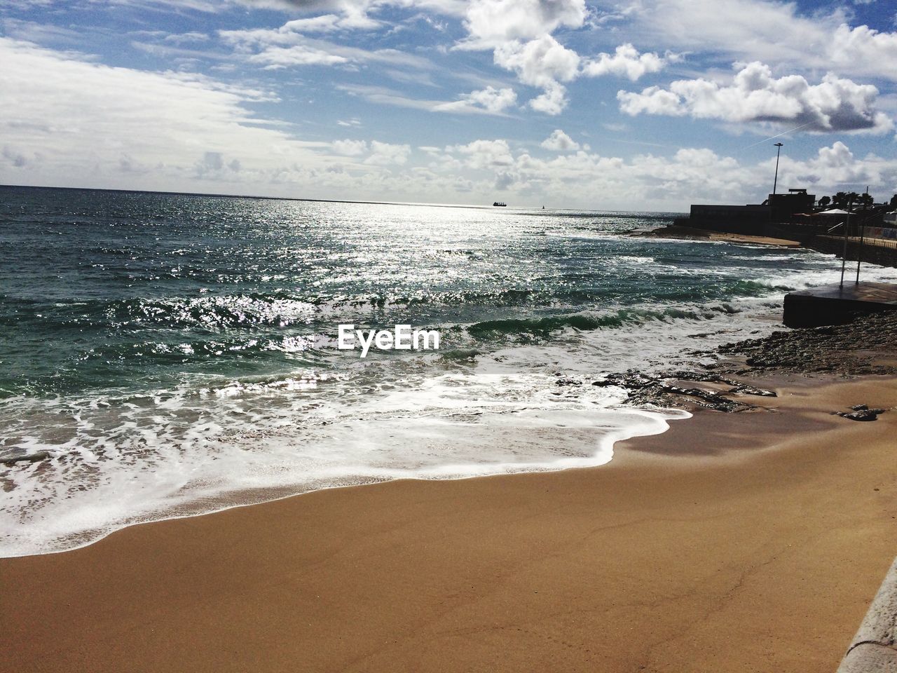 Elevated view of seashore with sandy beach