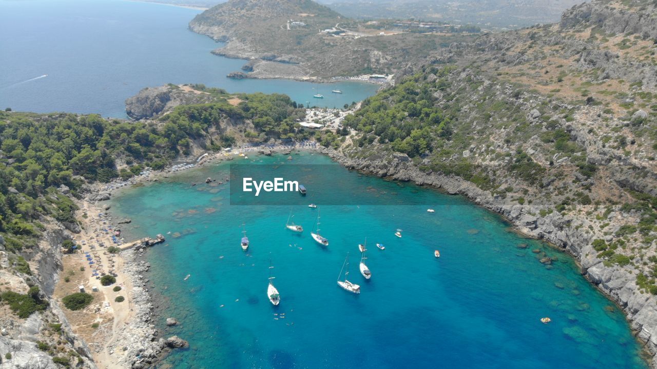 High angle view of sea and mountains