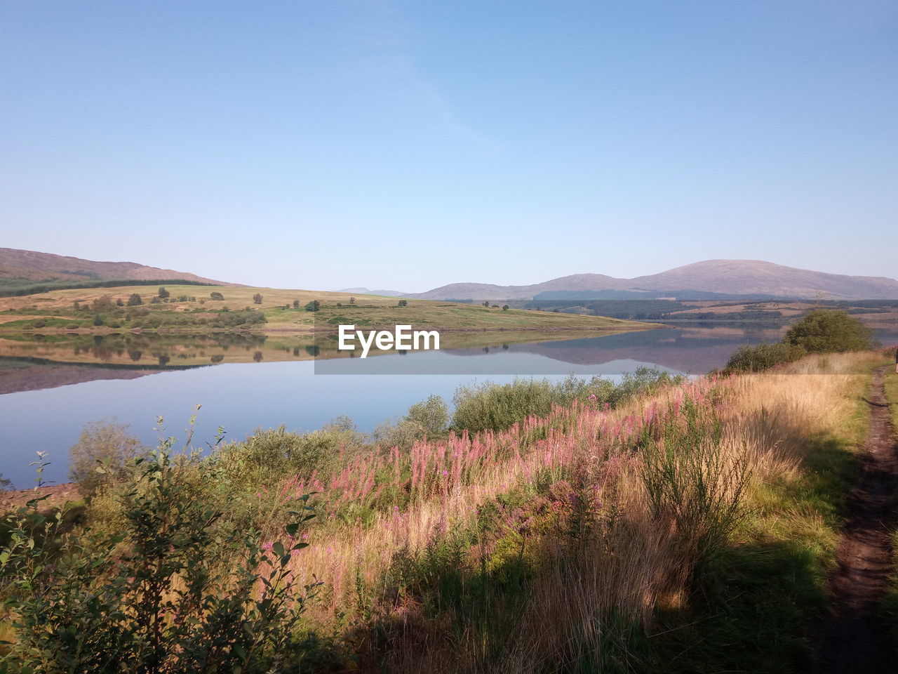 Scenic view of lake against clear sky