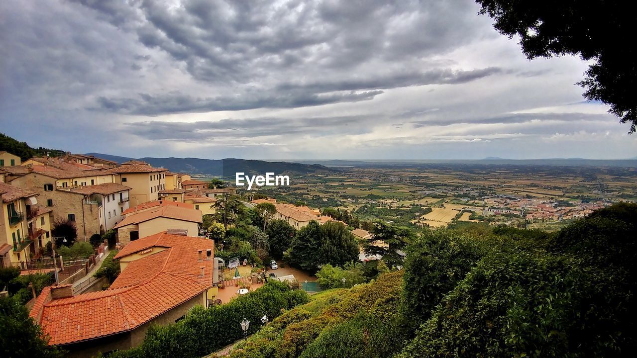 High angle view of landscape against cloudy sky