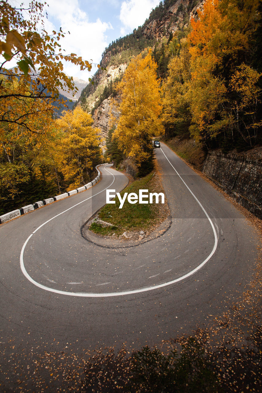 Road amidst trees during autumn