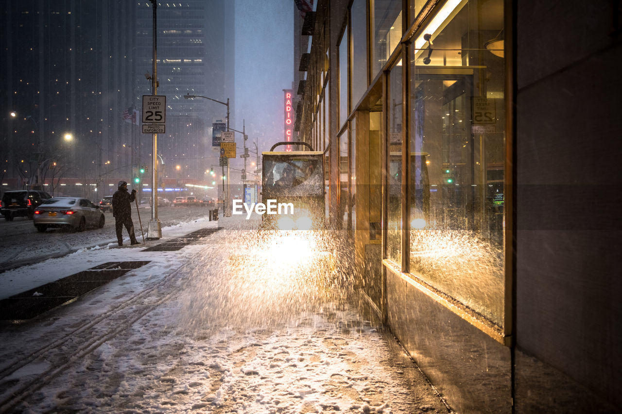 City street during snowfall