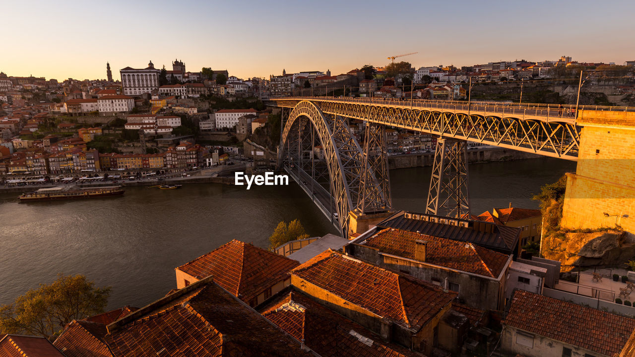 High angle view of dom luis bridge at sunset