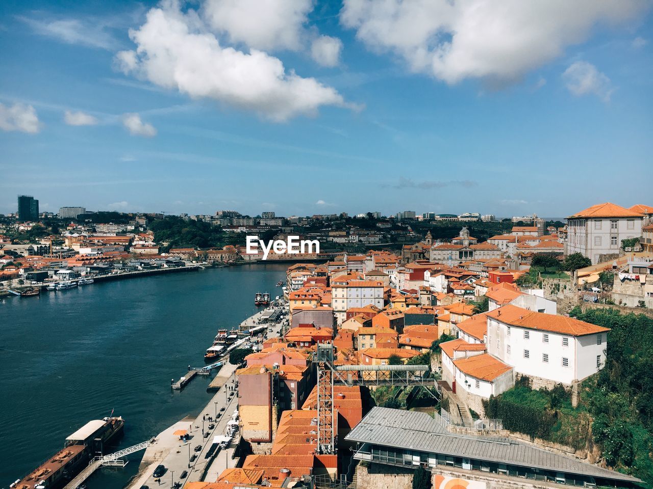 High angle shot of townscape against sky