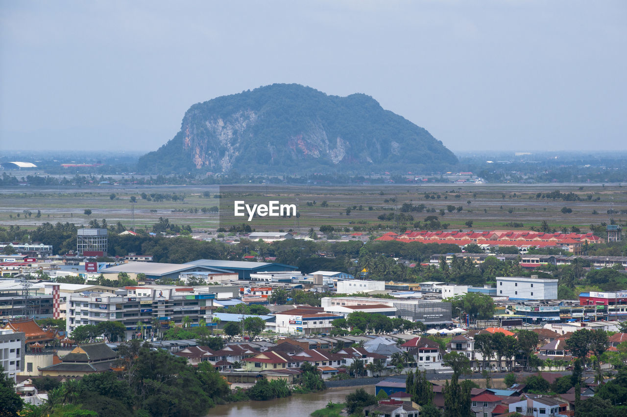 High angle view of townscape against sky