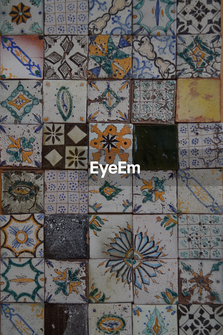 Full frame shot of colorful old tiles