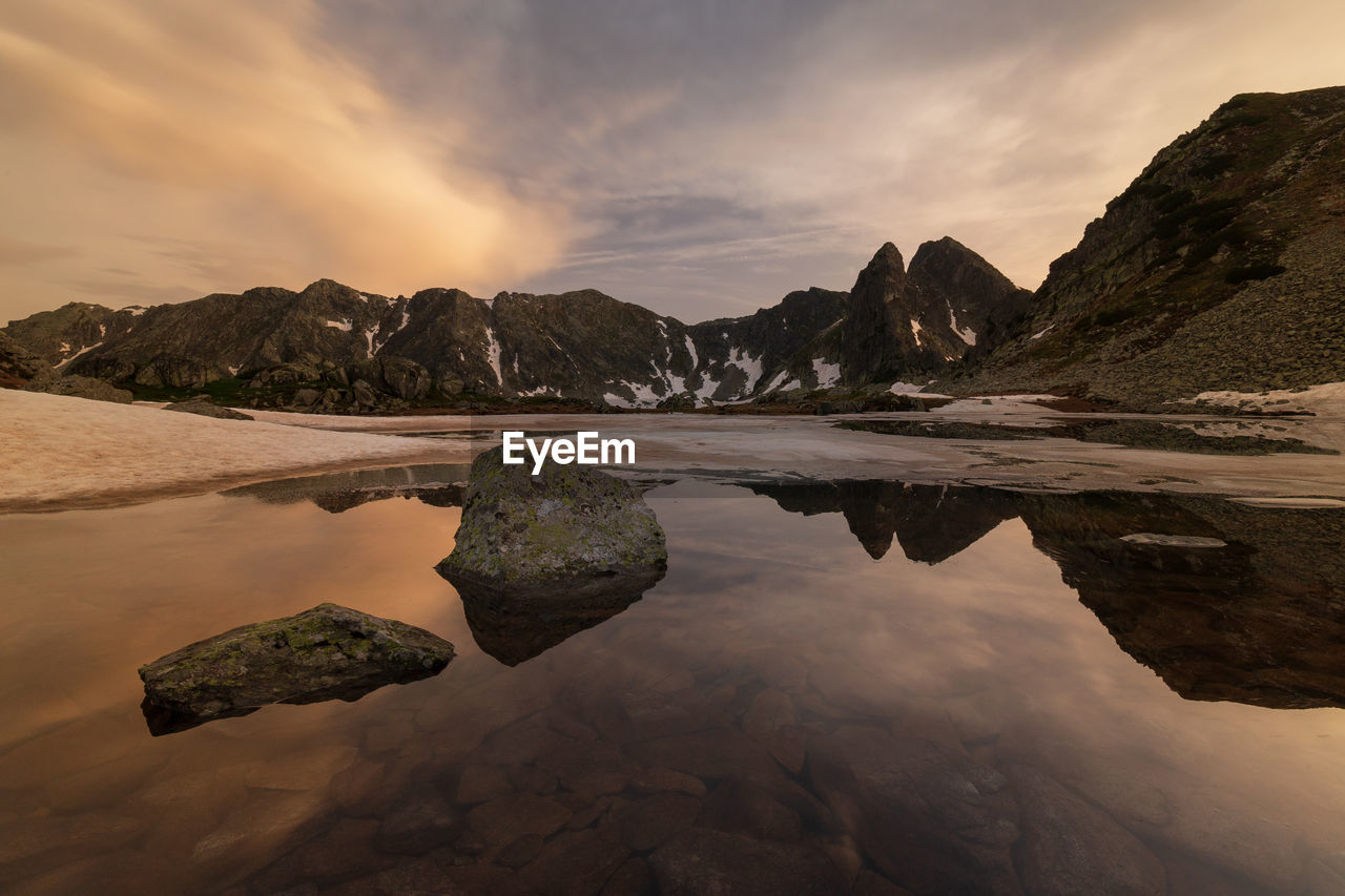 Scenic view of lake against sky during sunset