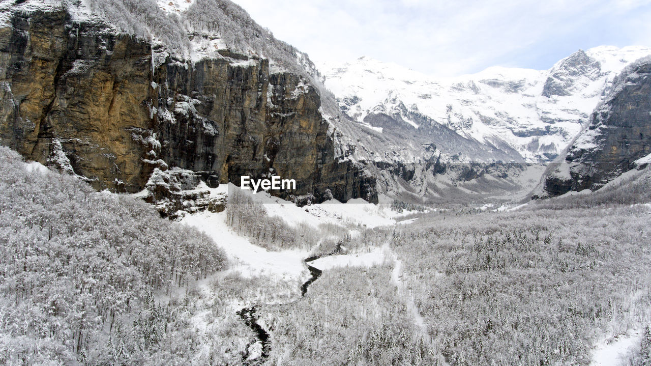 Scenic view of snow mountains against sky