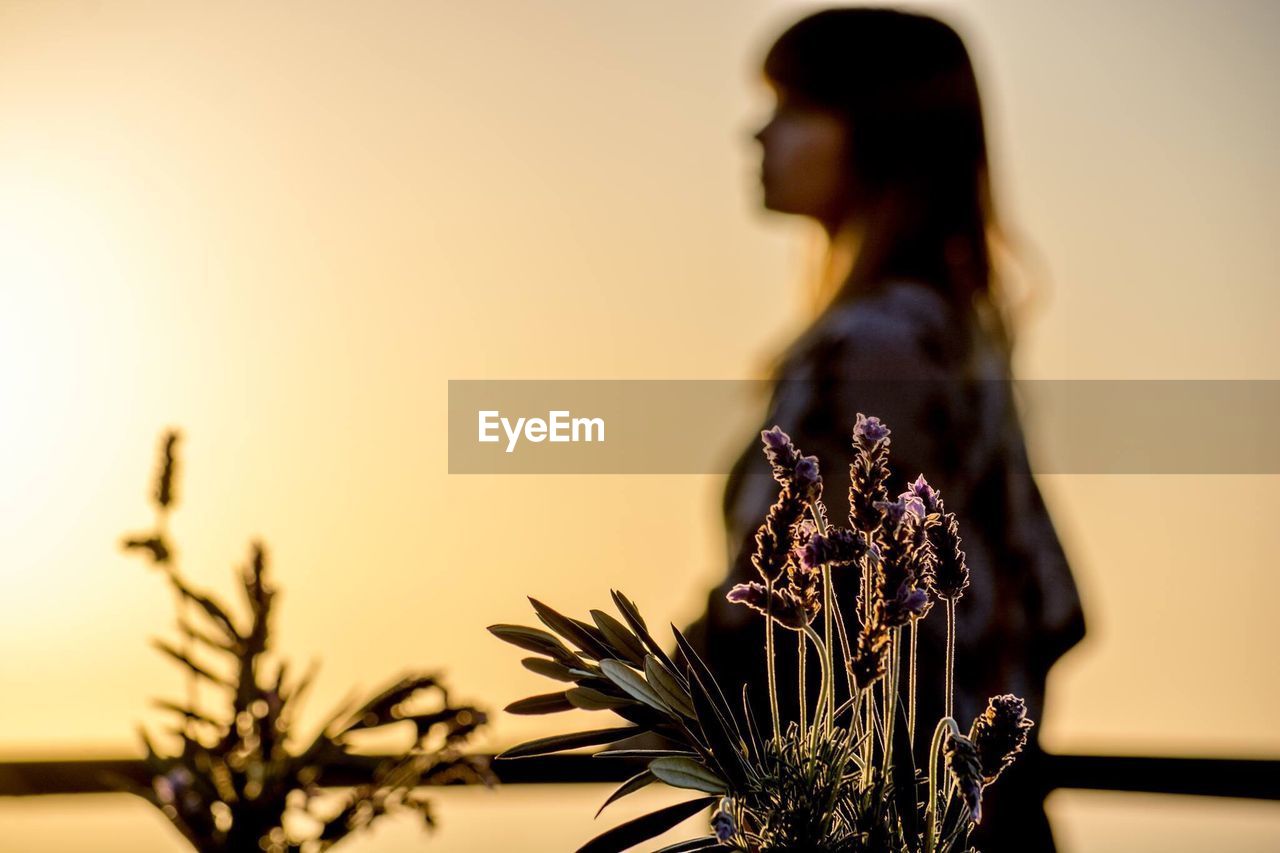 Woman looking away at sunset