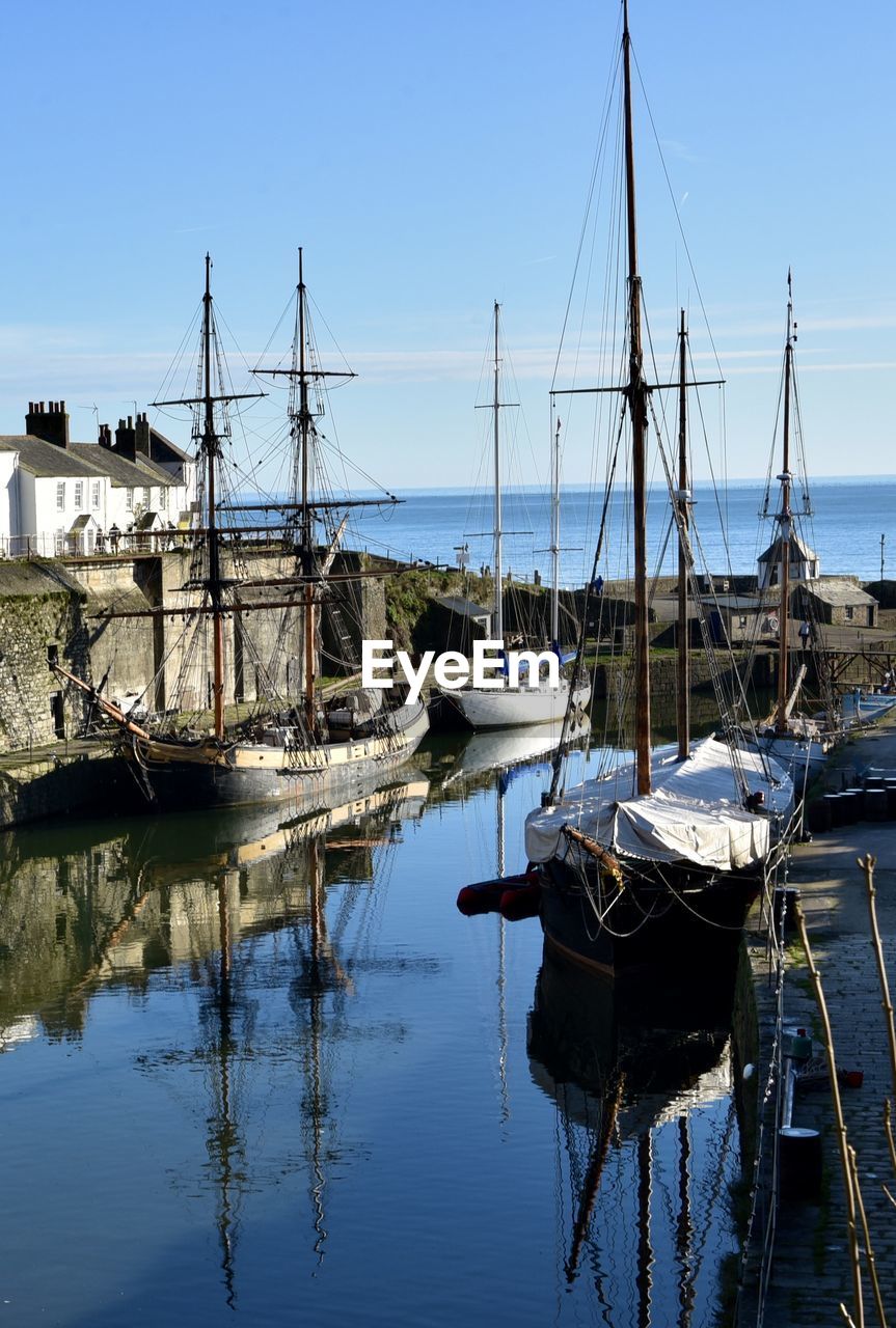 BOATS MOORED IN HARBOR AT MARINA