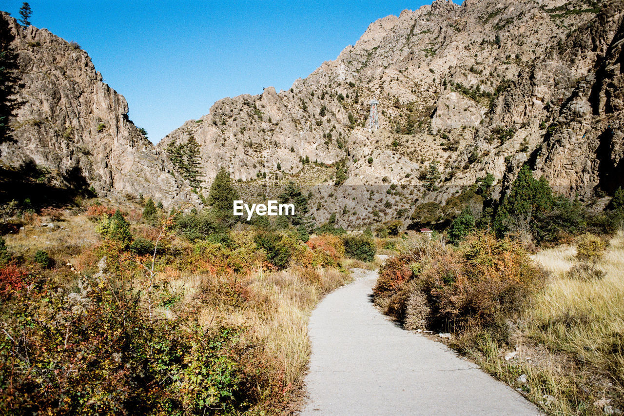 Scenic view of mountains against clear sky