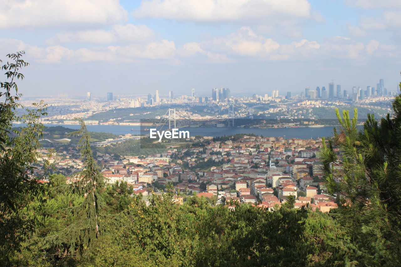 VIEW OF CITYSCAPE AGAINST CLOUDY SKY