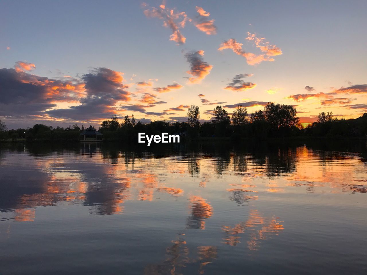 Scenic view of lake against sky during sunset