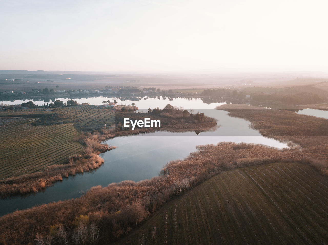 High angle view of lake against sky