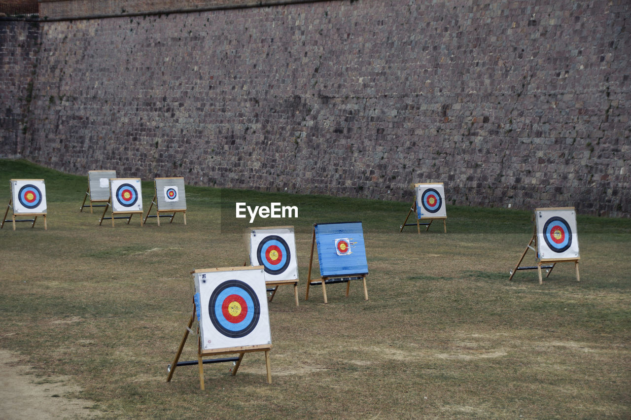 Archery bow targets on grassland