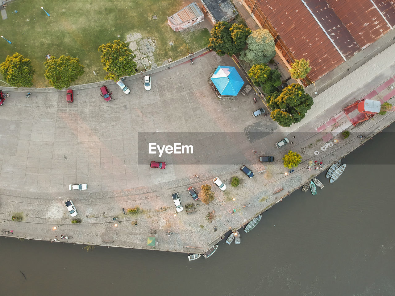 High angle view of cars on road in city