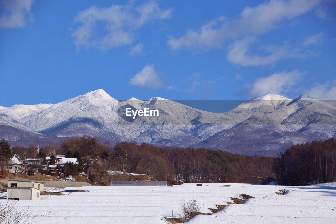 Scenic view of snowcapped mountains against sky