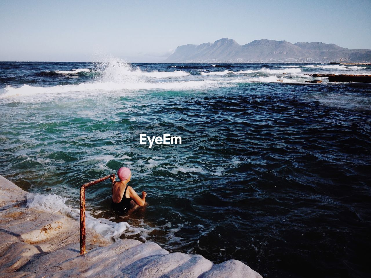 View of swimmer on beach