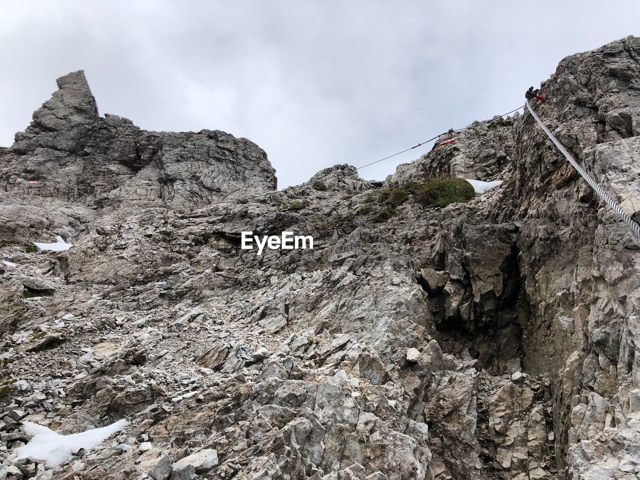 Low angle view of rocky mountain against sky