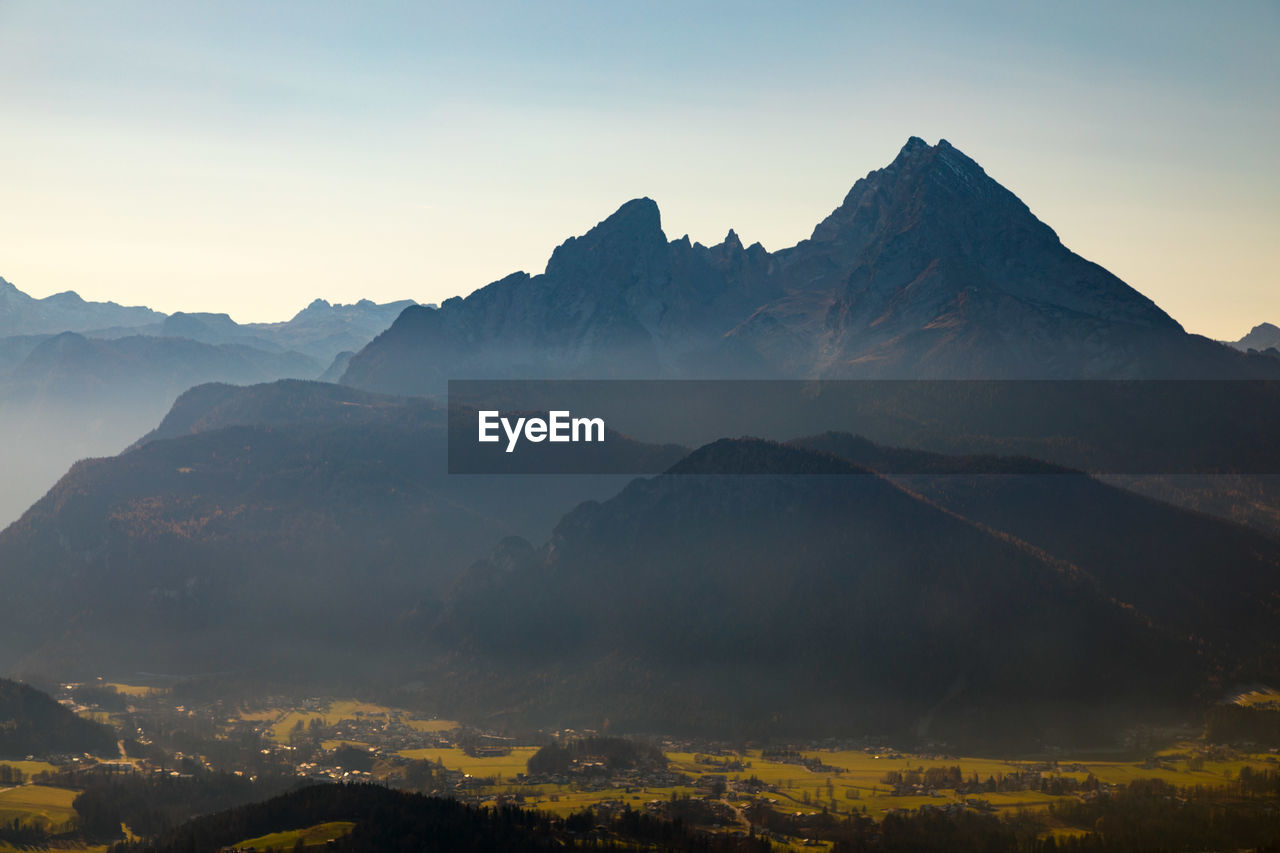 Scenic view of mountains against clear sky