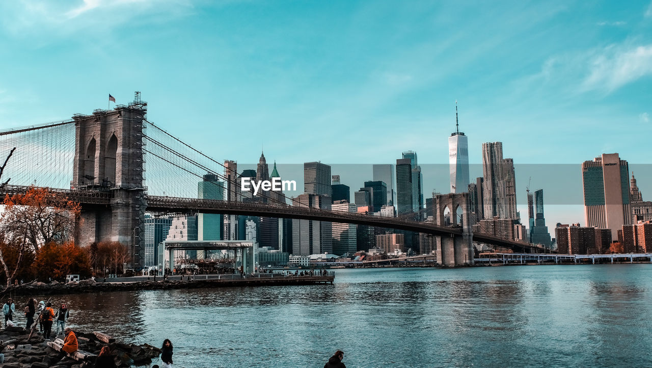 View of thr brooklyn bridge and ny city against sky