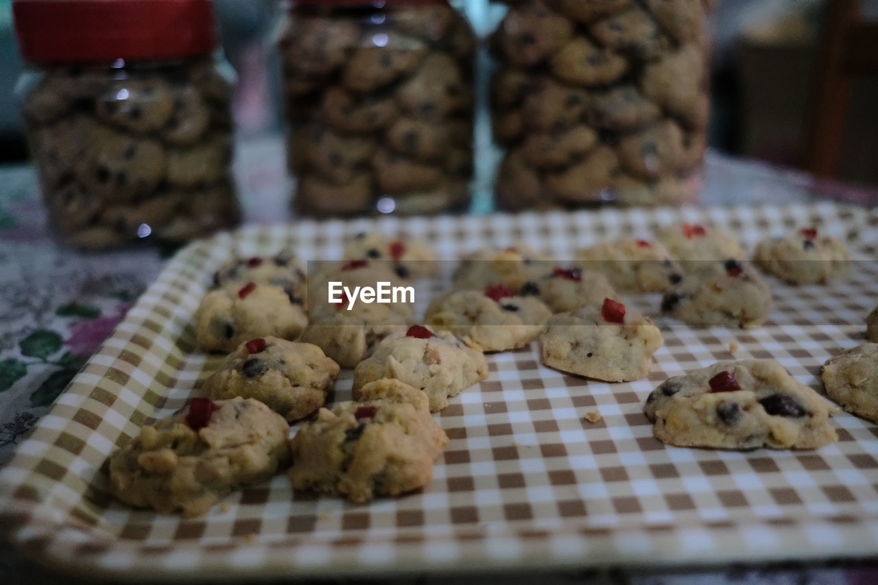 Close-up of cookies on table