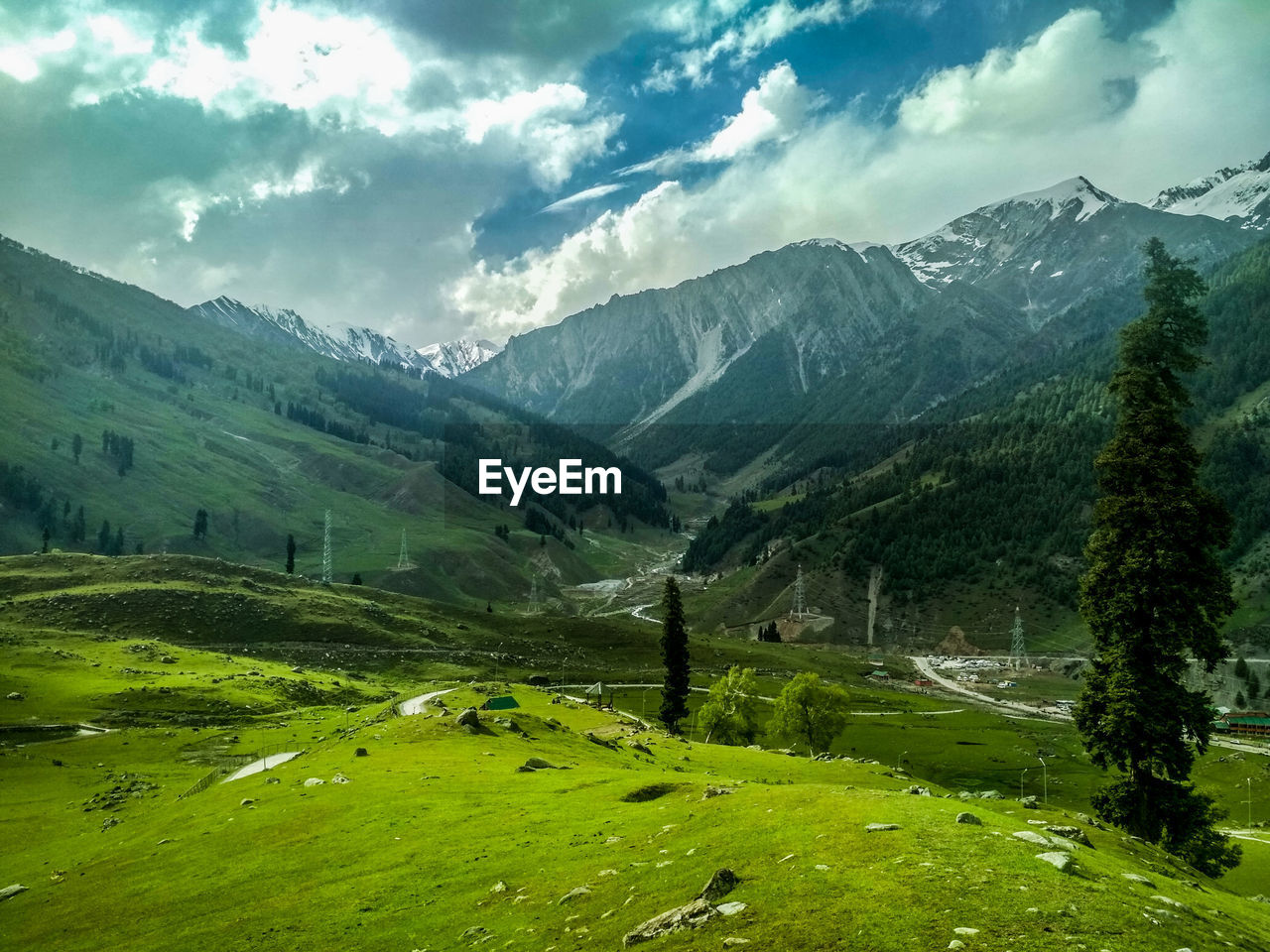 Scenic view of landscape and mountains against sky