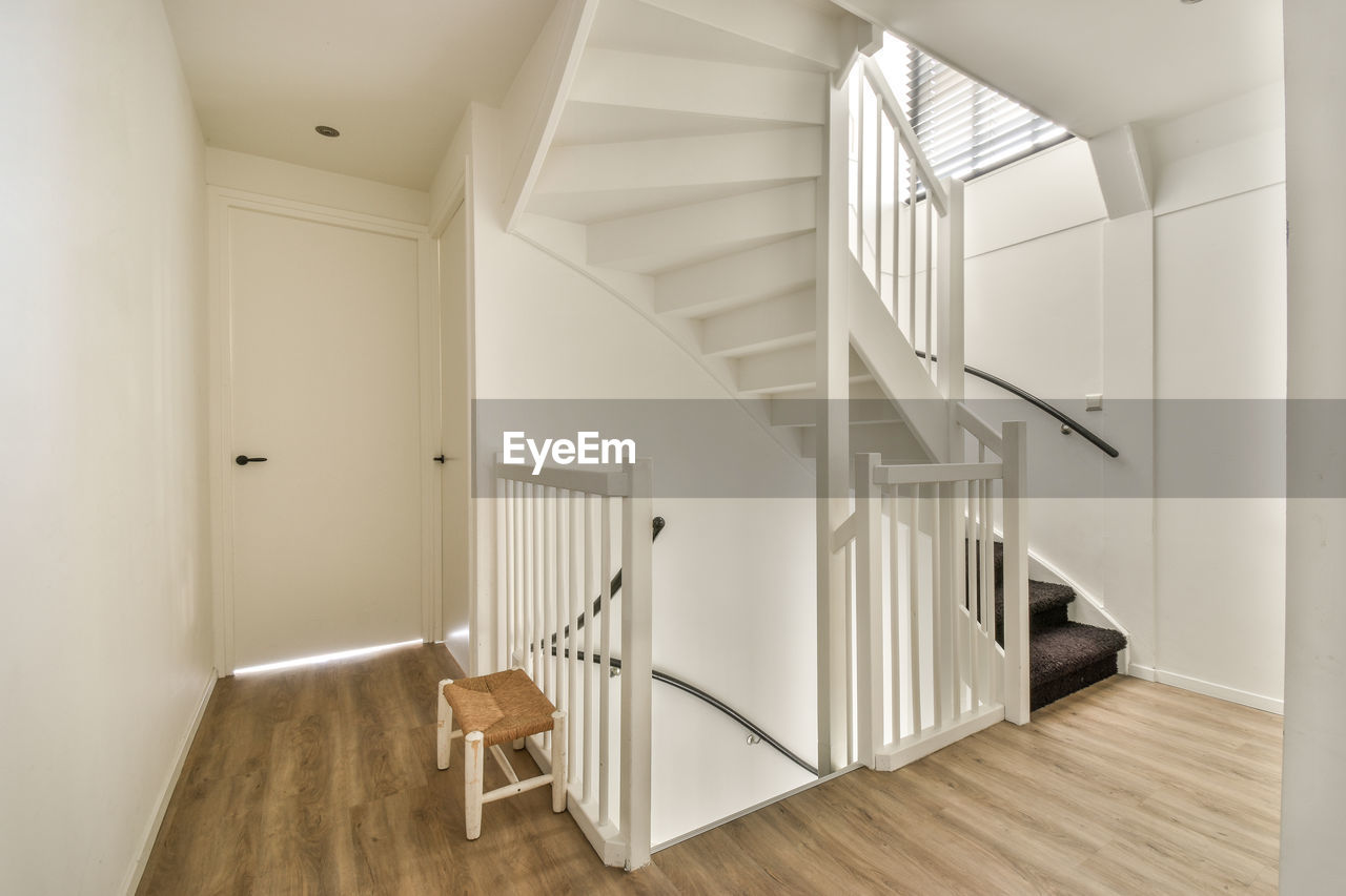 high angle view of spiral staircase in building