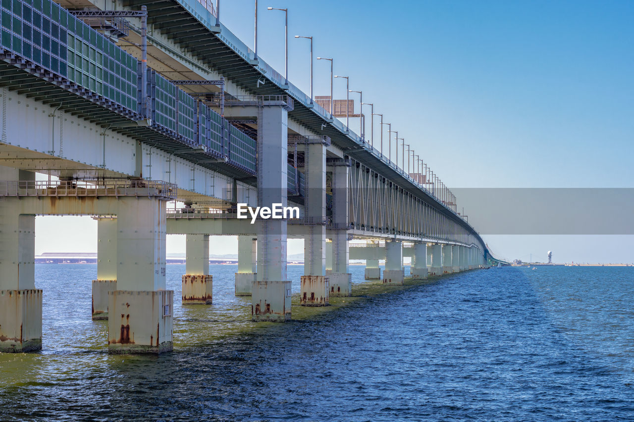 BRIDGE OVER SEA AGAINST CLEAR SKY