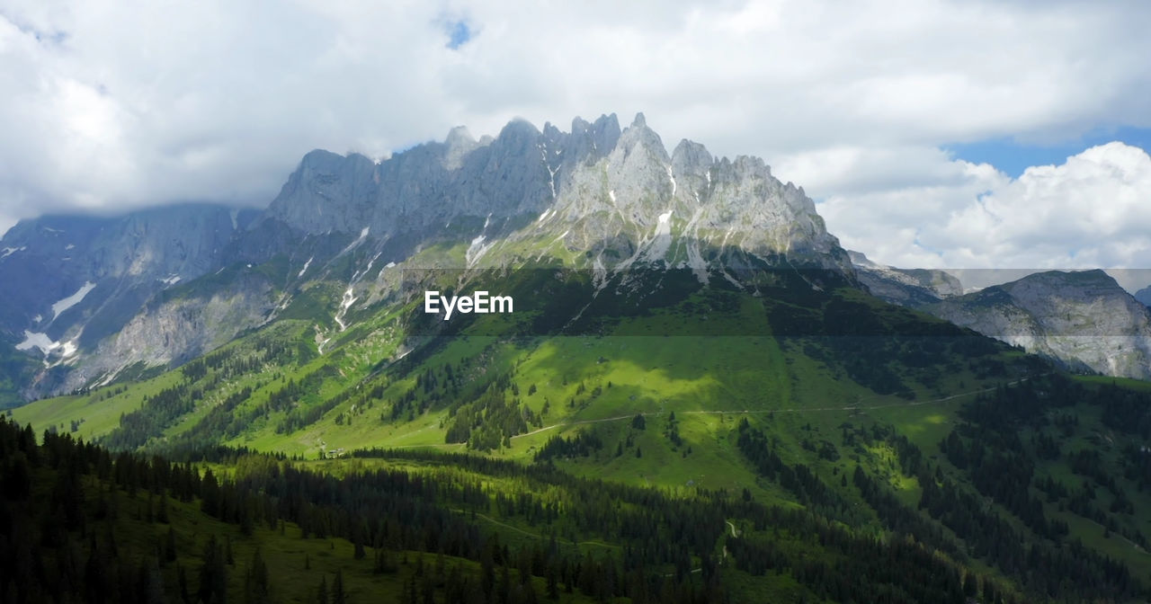 Scenic view of mountains against sky