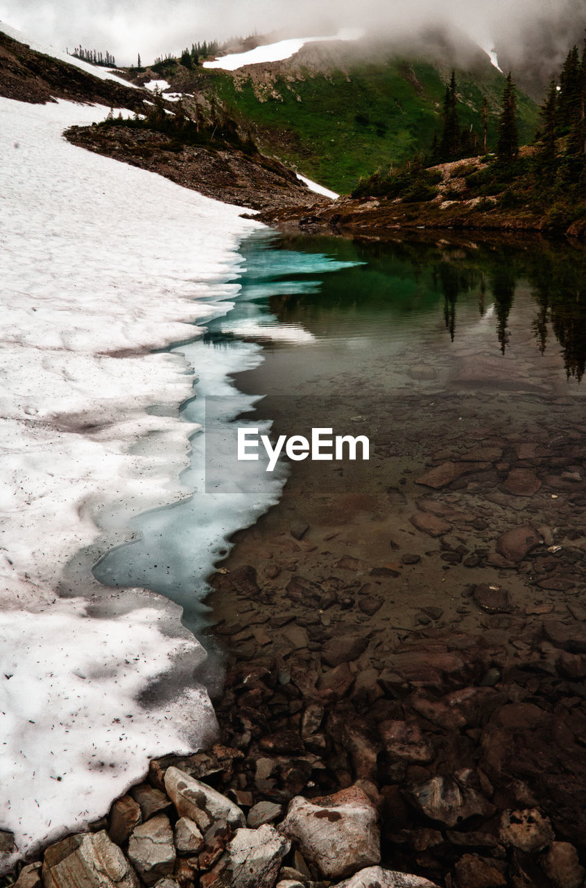 Scenic view of river amidst trees during winter