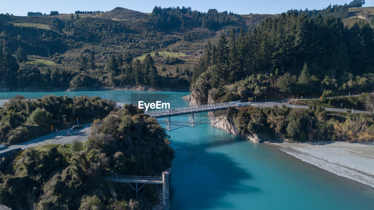 High angle view of river amidst trees