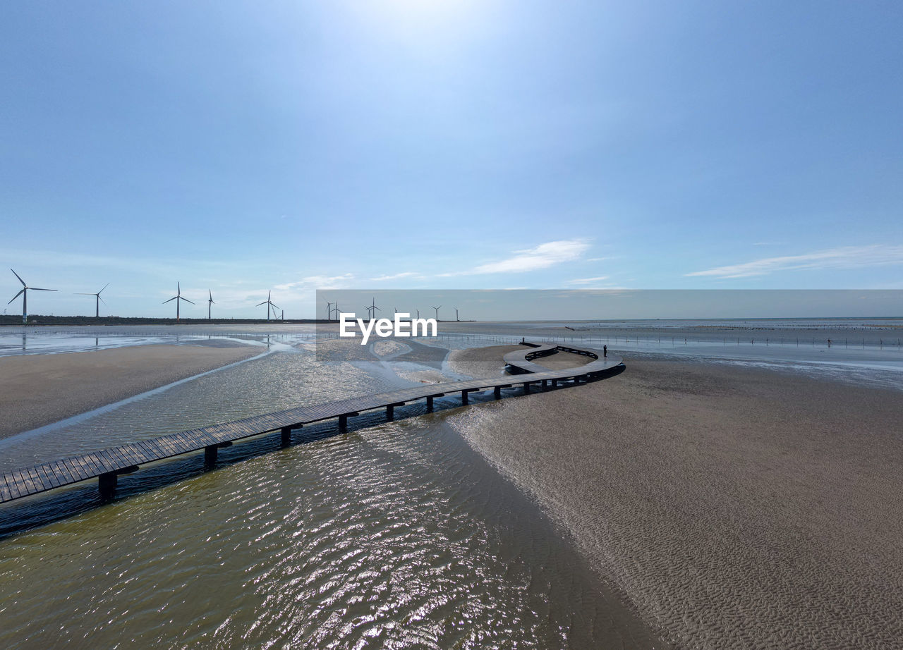 scenic view of beach against blue sky