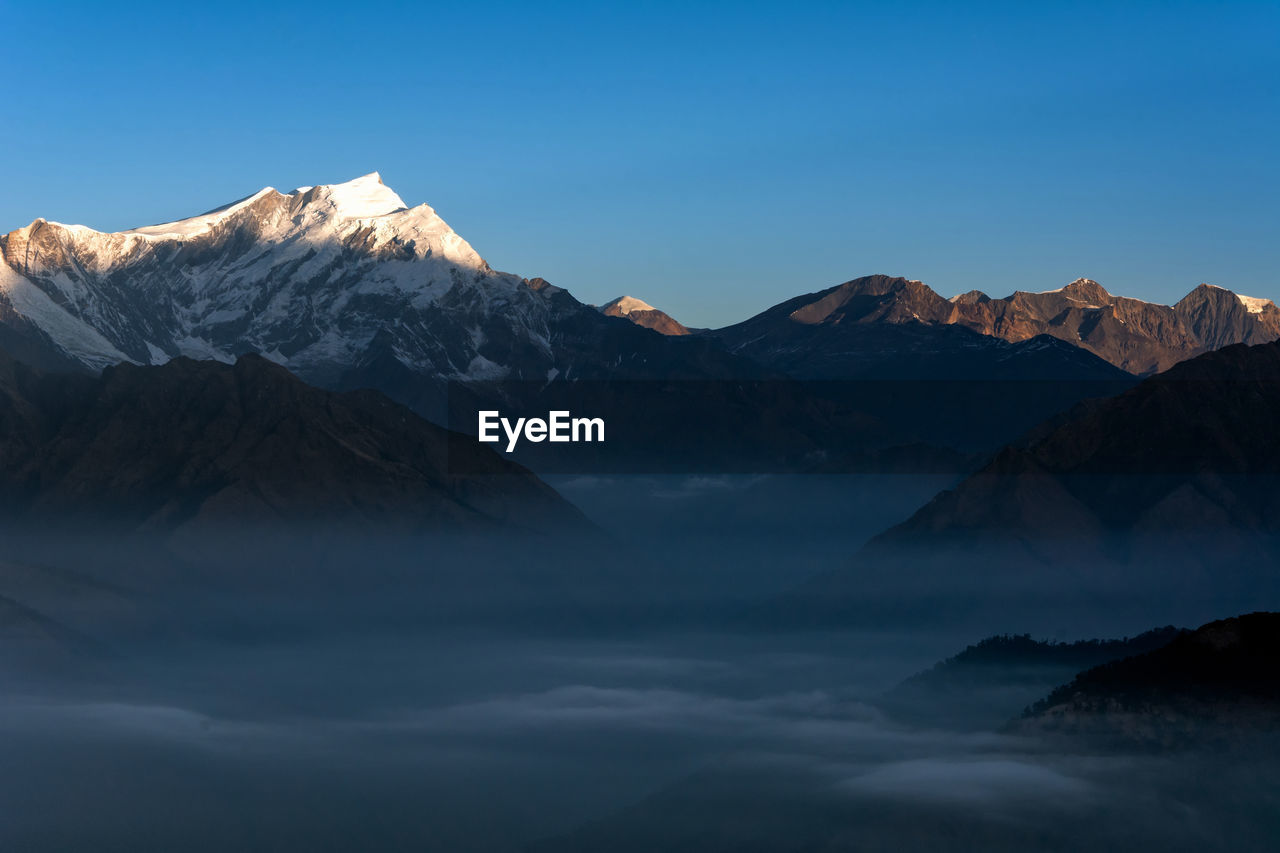 Scenic view of snowcapped mountains against sky