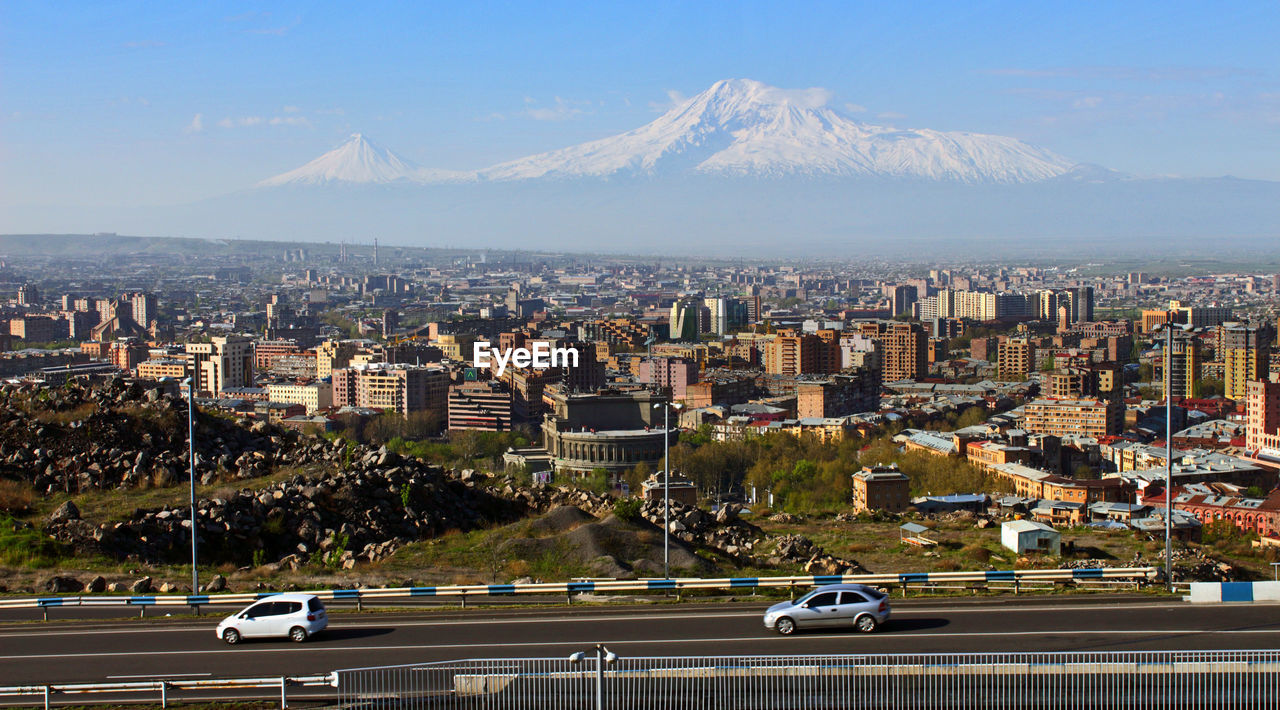 Legendary mount ararat and yerevan city,transcaucasia,armenia.