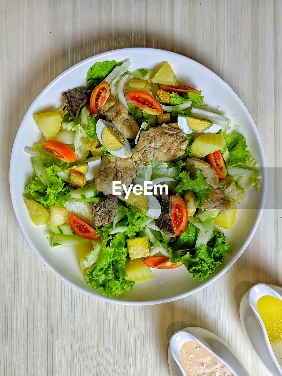 Directly above shot of salad in bowl on table