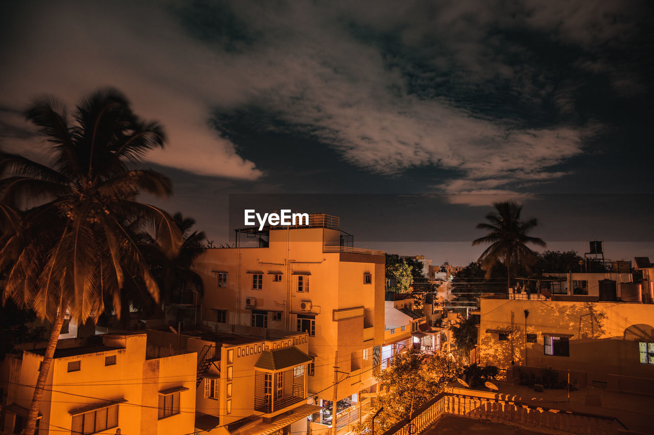 High angle view of townscape against sky at dusk