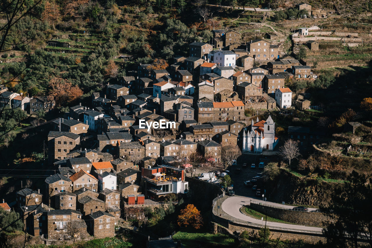 Aerial view of houses in town